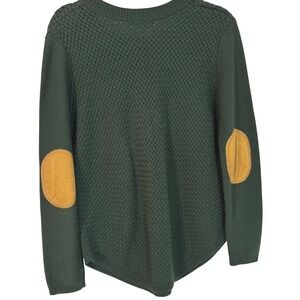 August Mist Green Textured Basketweave Sweater with Elbow Patches Womens Small
